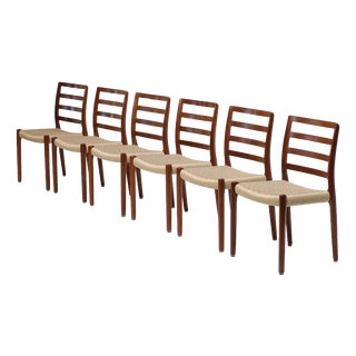 Vintage Model 85 Dining Chairs in Teak and Papercord by N.O. Møller for J.L. Møllers, 1960s, Set of 6 For Sale