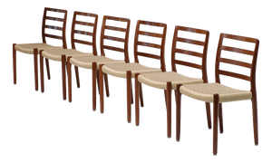 Vintage Model 85 Dining Chairs in Teak and Papercord by N.O. Møller for J.L. Møllers, 1960s, Set of 6