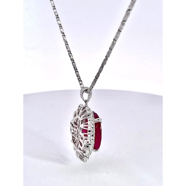 Red Huge Ruby Faceted 17.59 Carats W/ 2.21 Diamond Surround For Sale - Image 8 of 12