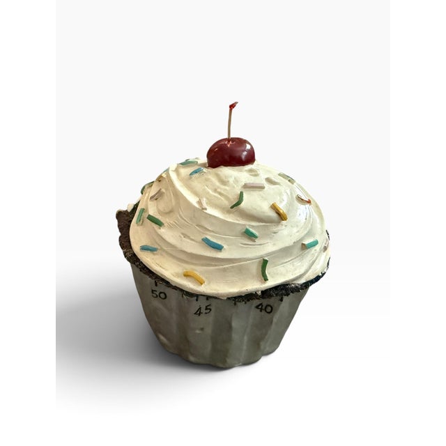 Adorable vintage Boston Warehouse cupcake kitchen timer with a whimsical frosted-cupcake design, colorful sprinkles, and a...