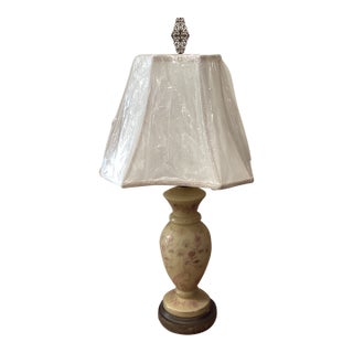 Vintage Chinoiserie Style Cream-Colored Porcelain Lamp Hand-Painted Raised Floral Design For Sale