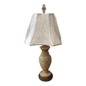 Vintage Chinoiserie Style Cream-Colored Porcelain Lamp Hand-Painted Raised Floral Design