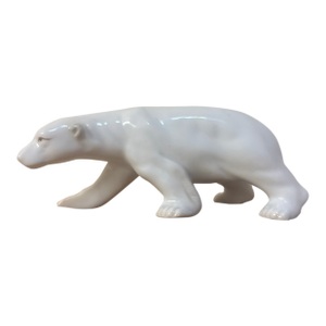 Mid-Century Danish-Style Glazed Porcelain Walking Polar Bear Small Sculpture