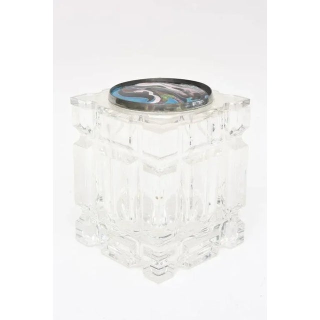 Abstract Vintage Lucite Box or Vessel Container With Foiled Enameled Abstract Cloisonne Top 70's For Sale - Image 3 of 11