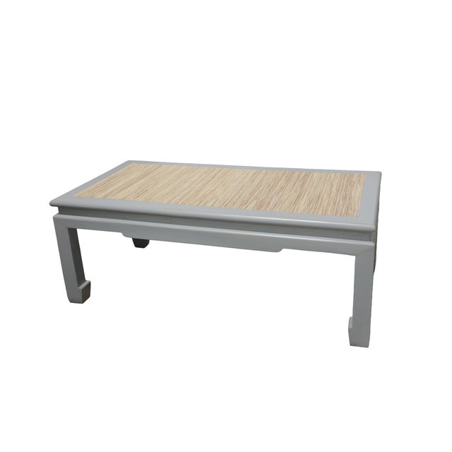 Vintage Ming-Style Grey Painted Coffee Table With Raffia Tabletop For Sale - Image 10 of 11