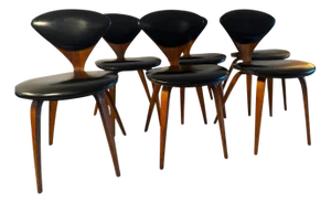Early Norman Cherner Side Chairs for Plycraft, Set of 6 — Rare "Bernardo" Label, Circa 1958–1963