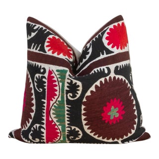 Emma Black & White Vintage Suzani Pillow For Sale