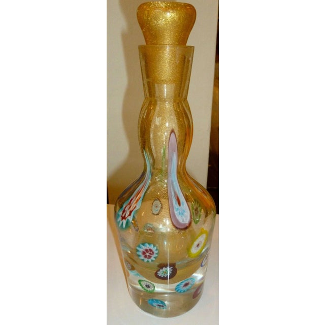 Vetreria Fratelli Toso Vintage Murano Fratelli Toso Decanter Bottle With Gold Aventurines and Murrines, 1950's For Sale - Image 4 of 10