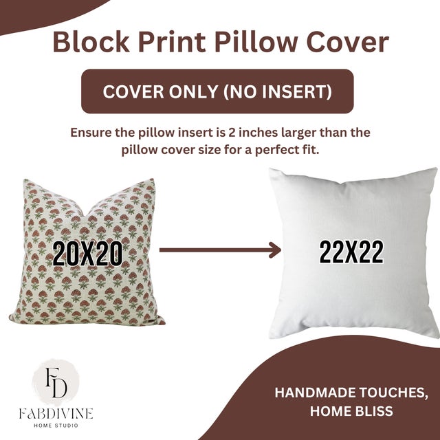 Fabdivine Handmade Block Print Pure Linen Pillow Covers 18x18 Inches – Strawberry Floral Cushion For Sale - Image 9 of 9