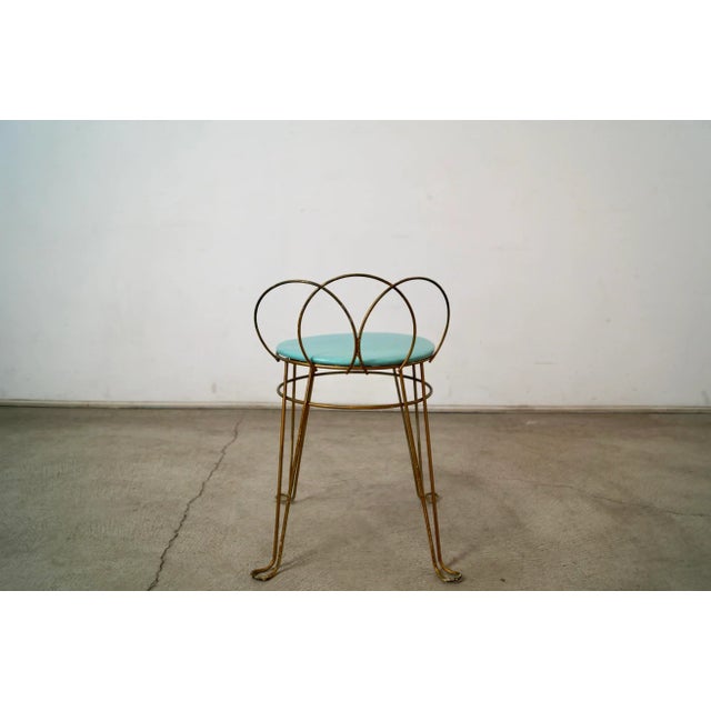 Metal 1950’s Mid-Century Modern Patinated Brass Vanity Stool For Sale - Image 7 of 12
