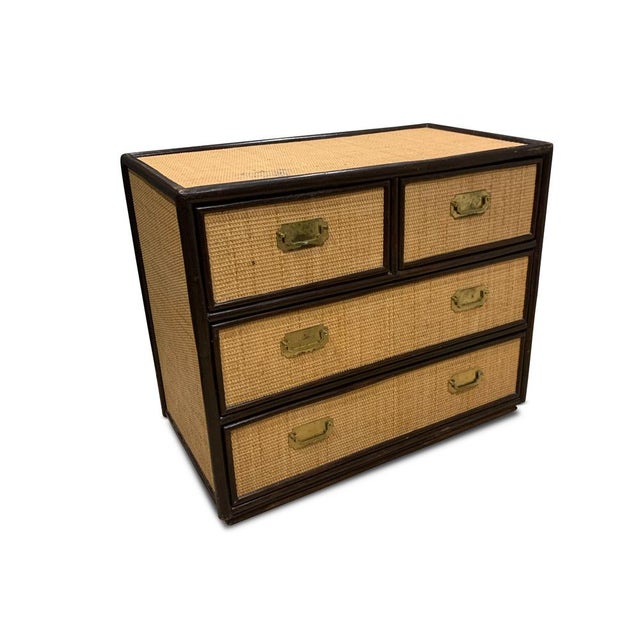 Brown Mid-Century Chest of Drawers in Rattan and Ebonised Wood with Brass Handles, 1890s For Sale - Image 8 of 18
