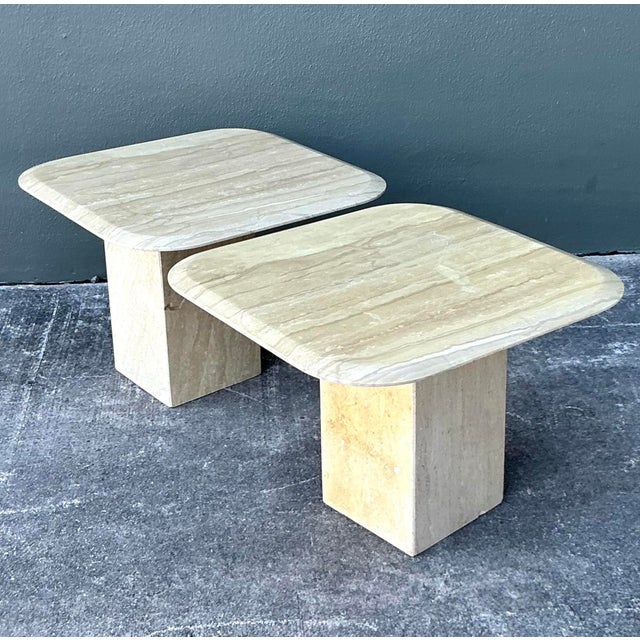 Vintage Boho Travertine Side Tables - A Pair For Sale - Image 4 of 6