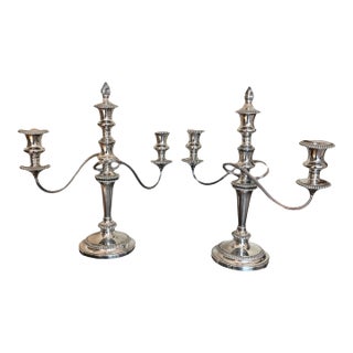 Barker-Ellis Silver Co. Made in England Silverplate Pair 3-Arm Candelabras For Sale