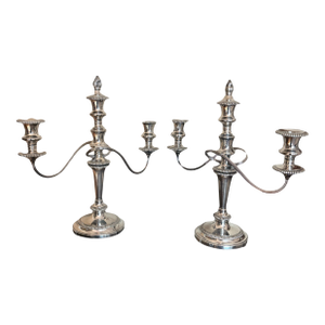 Barker-Ellis Silver Co. Made in England Silverplate Pair 3-Arm Candelabras