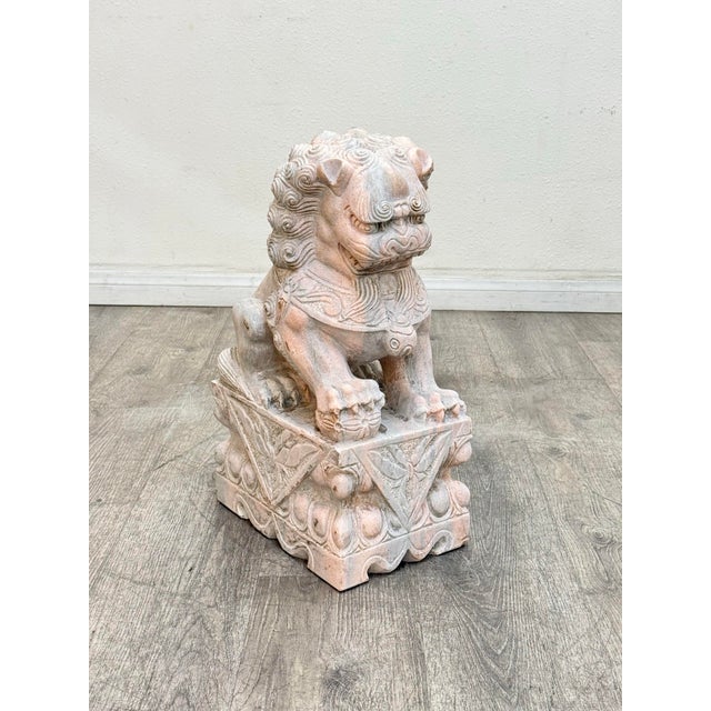 Pink Pair of Marble Foo Dogs For Sale - Image 8 of 8