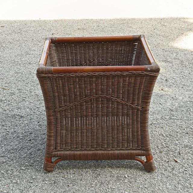 Wood Coloured Bamboo Wicker and Wicker Pot Holder, Italy, 1970s For Sale - Image 7 of 9
