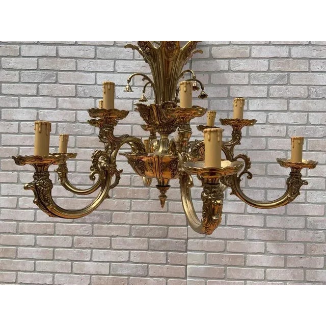 Rococo Antique Italian Baroque Style Ornate Figural Ormolu Brass Chandelier - Pair For Sale - Image 3 of 7