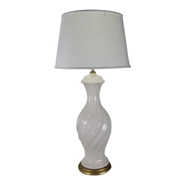 1950s Spanish White Ceramic Lamp With Gold Base For Sale