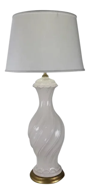 1950s Spanish White Ceramic Lamp With Gold Base