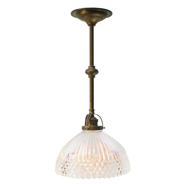 Gold French Brass and Holophane Glass Pendant Light For Sale - Image 8 of 9