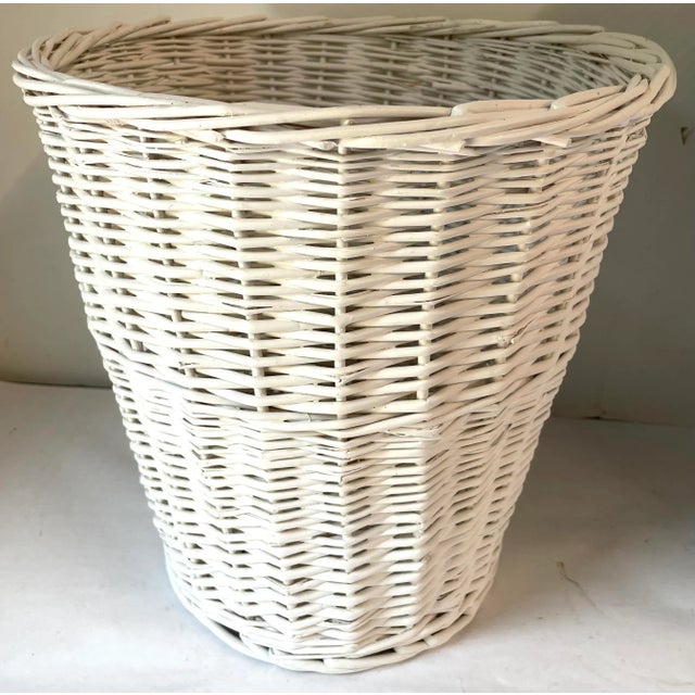 Vintage White Wicker Waste Basket For Sale - Image 4 of 9
