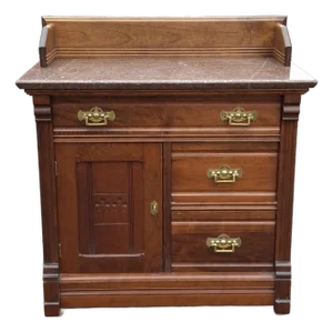Early 20th Century Victorian Renaissance Revival Style Mahogany and Marble Top Side Cabinet