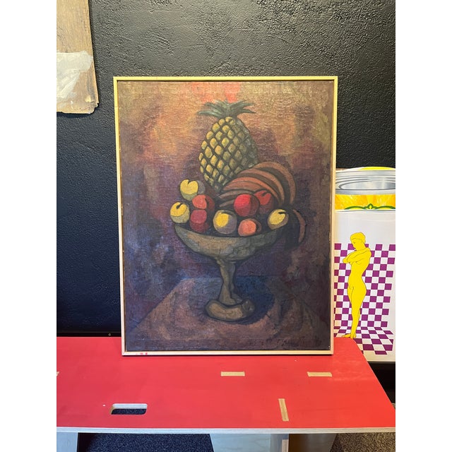 Mexican Modernist Bodegon Fruitas Still Life Oil Signed, Circa 1960s, Framed For Sale In Dallas - Image 6 of 12
