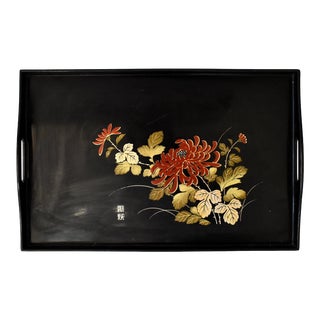 Mid-Century Japanese Black Lacquer Tray For Sale