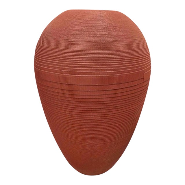 1980s Corrugated Cardboard Large Vessel Floor Vase in Bordeaux by Flute Chicago For Sale