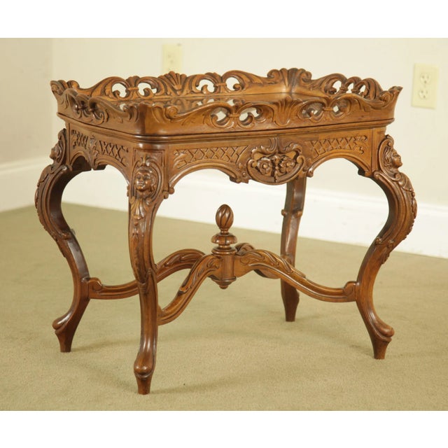 Renaissance Revival Antique Carved Walnut Tray Top Coffee Table