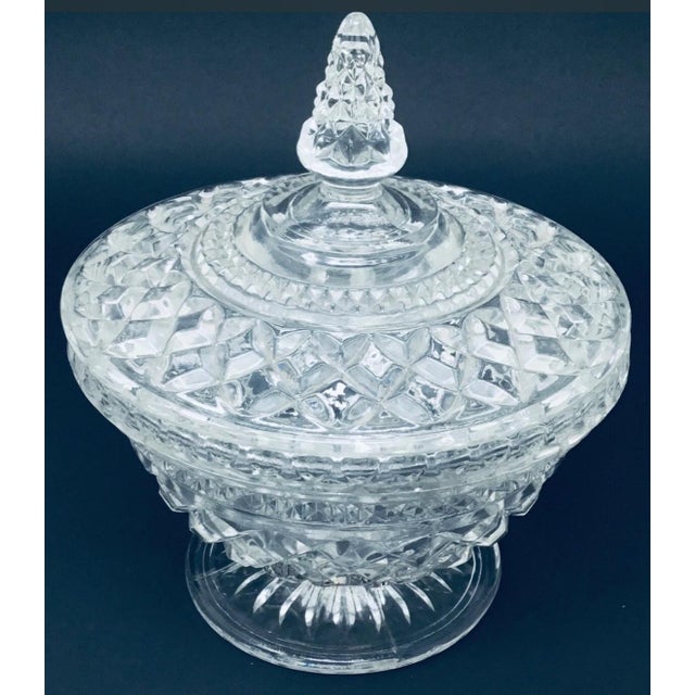 Vintage Clear Glass Pedestal Candy Dish With Lid in Wexford Pattern by Anchor Hocking For Sale - Image 12 of 12