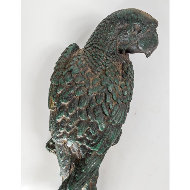 19th Century Cast Iron Model of a Parrot With Green Paint For Sale - Image 9 of 17