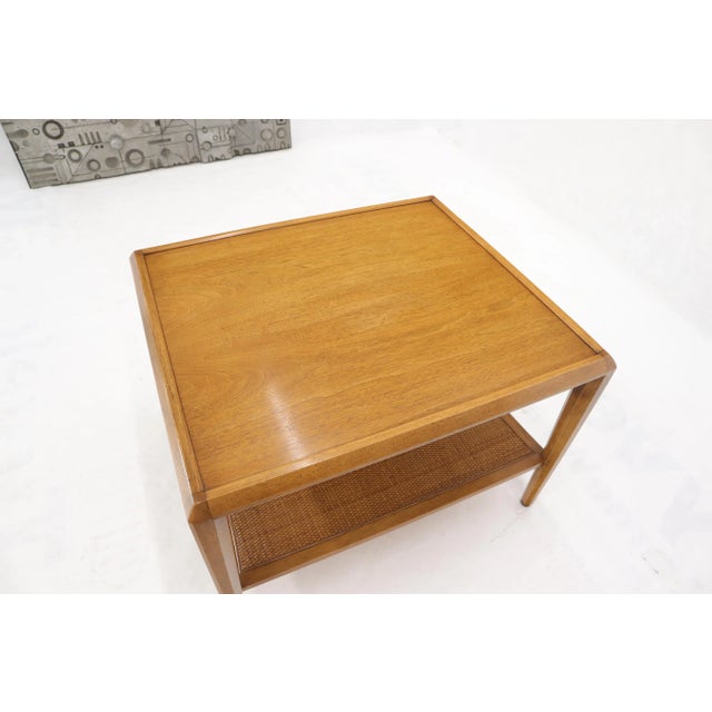 Wood Drexel Heritage Cane Shelf Two-Tier Side End Table on Tapered Legs For Sale - Image 7 of 11