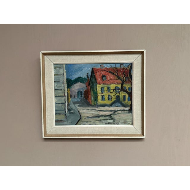 Original swedish oil on panel – “urban landscape” by b. Gustavson – signed ‘b gustavson –47’ – dated 1947 – vintage &...