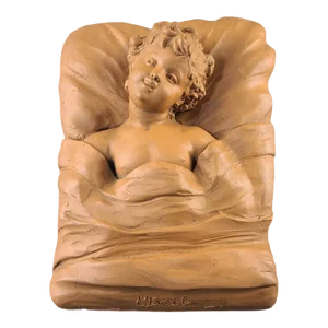 Antique Terra Cotta Figural L 'Eveil Sculpture Plaque the Awakening Artist Signed Free Standing Wall Hanging