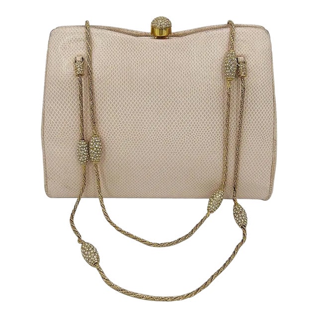 Judith Leiber Pink Lizard Crystal Strap Bag For Sale