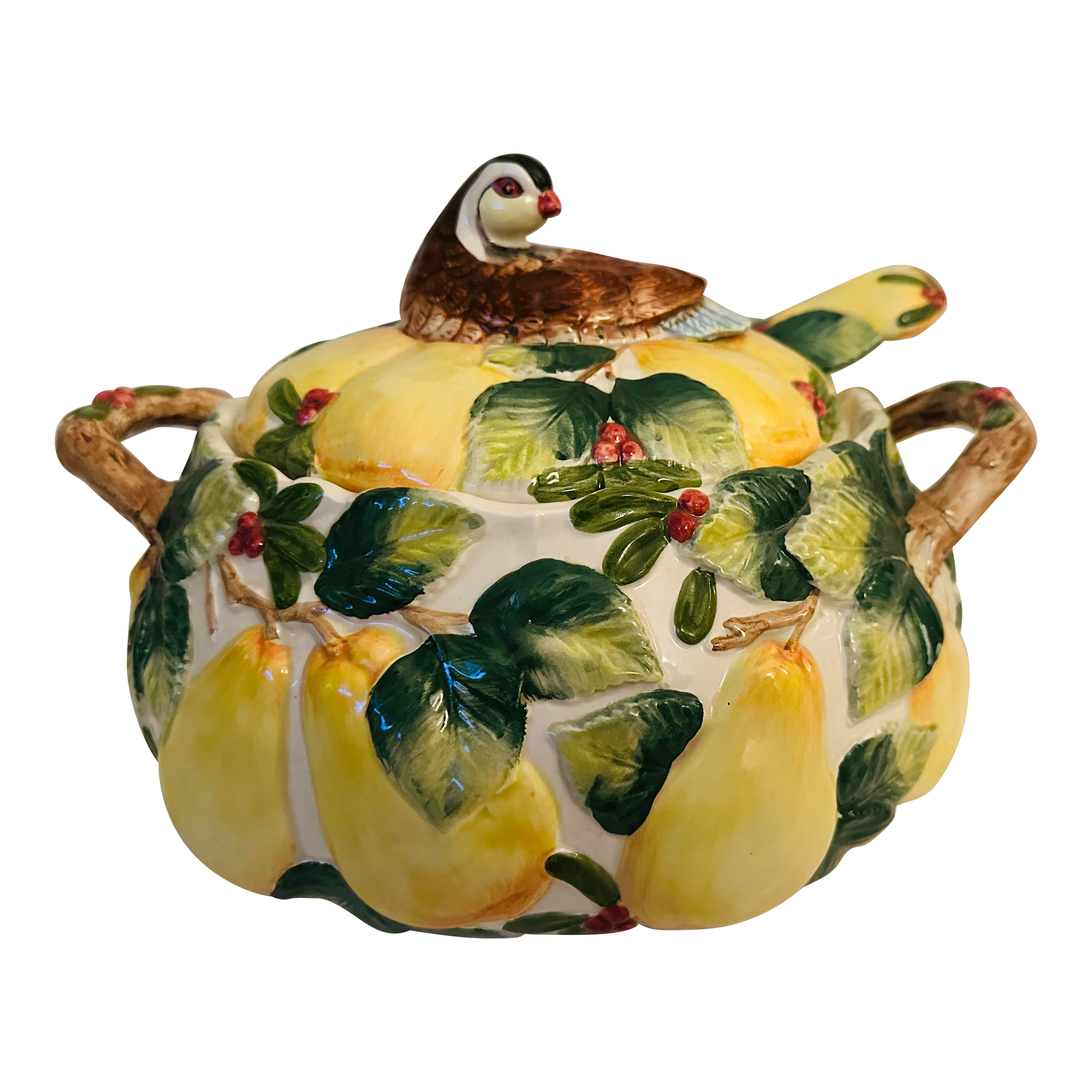 Fitz & Floyd Woodland Partridge & Pear Soup Tureen | Chairish