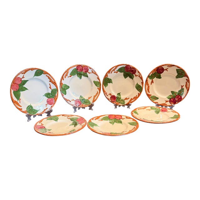 1980s Franciscan Apple Bread Plate England Backstamp Hand Painted 6 1/8" - Set of 7 For Sale