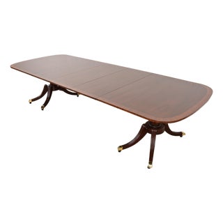 Baker Furniture Georgian Banded Mahogany Double Pedestal Extension Dining Table, Newly Refinished For Sale