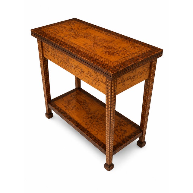 English English Folding Card / Game Table With Illustrated Equestrian Scenes For Sale - Image 3 of 5