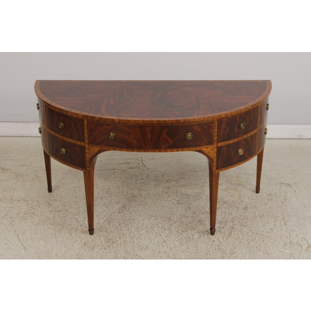 Traditional Maitland Smith Flame Mahogany Banded Demilune Sideboard For Sale - Image 3 of 18