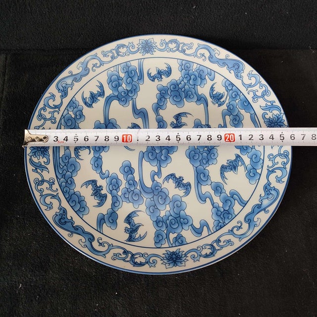 Chinese Ceramic Plate,Qianlong Marked Blue and White Porcelain Plate Hand Painted Bats Pattern For Sale - Image 11 of 11