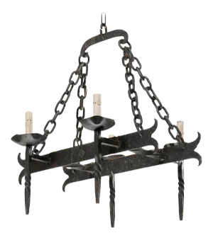 Mid 20th Century French Crossed-Bar Four-Light Iron Chandelier