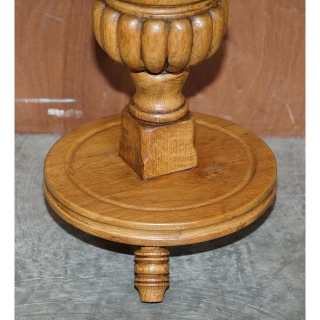 Vintage English Light Oak Pedestal Jardiner For Sale - Image 5 of 10