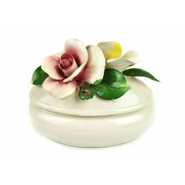 Stunning handmade Italian Nuona Capodimonte porcelain flower trinket box. It is a great piece for vanity or unique...