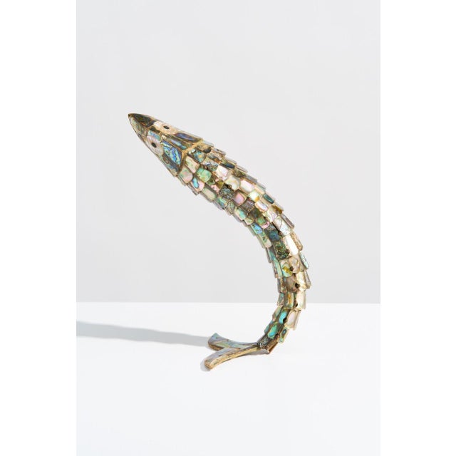 Large Mid Century Abalone Shell Articulated Fish Bottle Opener For Sale - Image 9 of 10