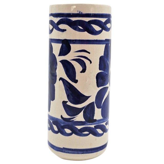 Set of Four Hand Painted Talavera Mexican Terra Cotta Tumblers, Blue and White For Sale In San Francisco - Image 6 of 10