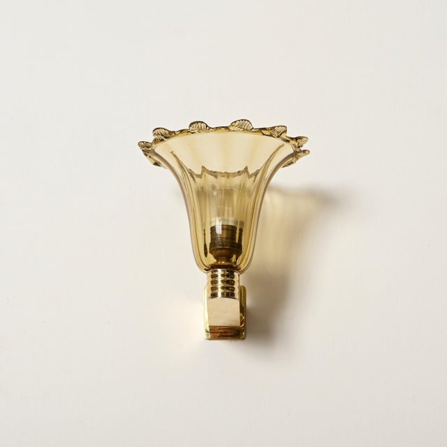 Murano Glass and Brass Flower Sconces by Barovier, Italy, 1940s, Set of 2 For Sale - Image 12 of 16