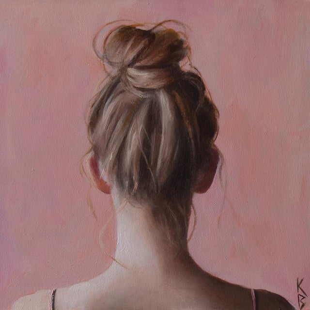 Rosy Reflection by Kelly Birkenruth | Oil on Panel Figure Portrait in Pink For Sale