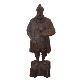 Antique Folk Art Carved Wood Renaissance Man Scholar Statue Figure 17" For Sale